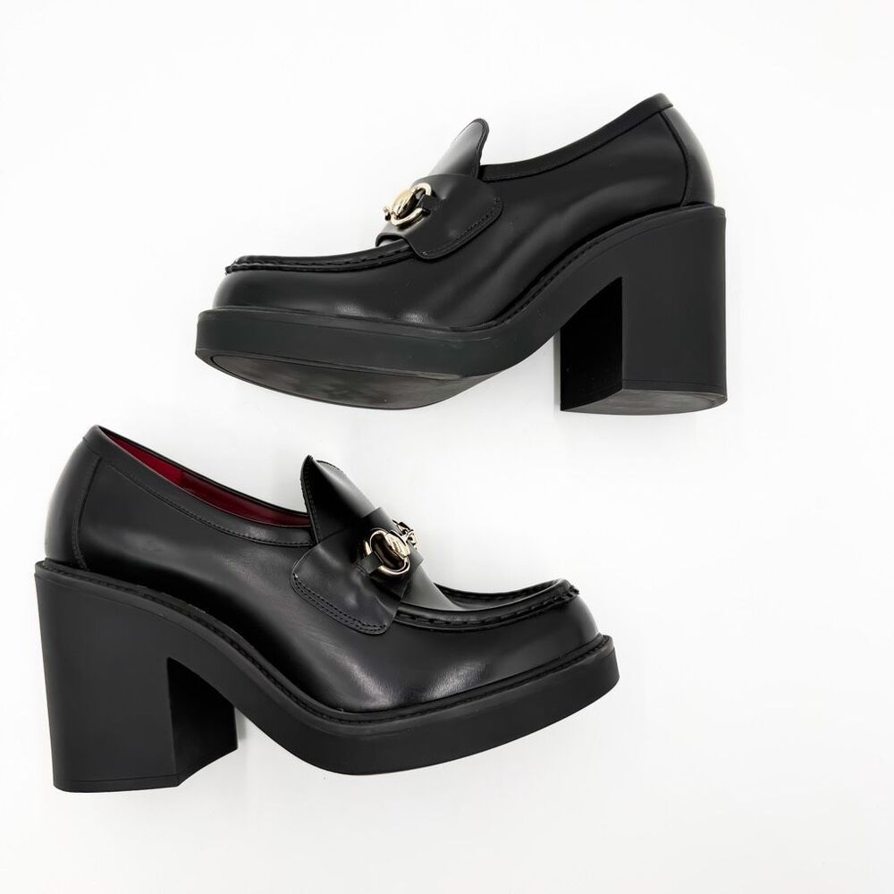 Gucci Platform Horsebit Loafers Black Leather Chunky Heel Pumps EU 38.5 US 8.5 - Picture 7 of 11
